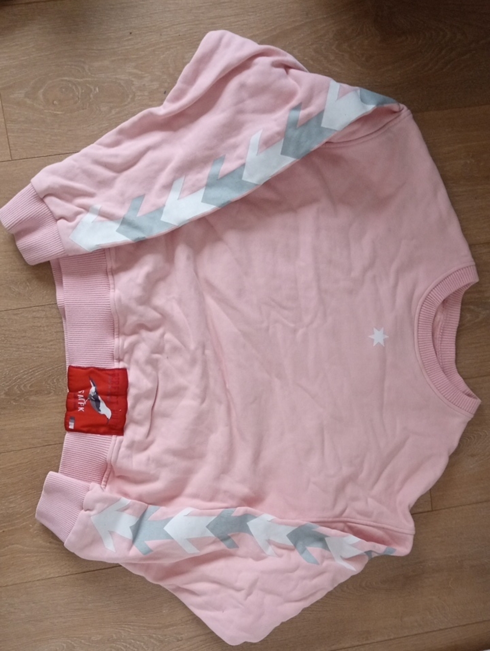 SMFK Pink Crewneck Sweater with Chevron Sleeve Detail